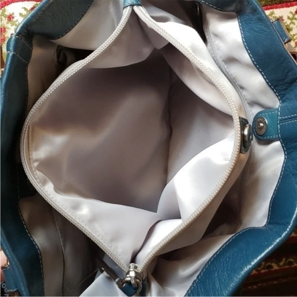 Coach Teal Soft Leather Slouchy shoulder bag tote with nickel color hardware